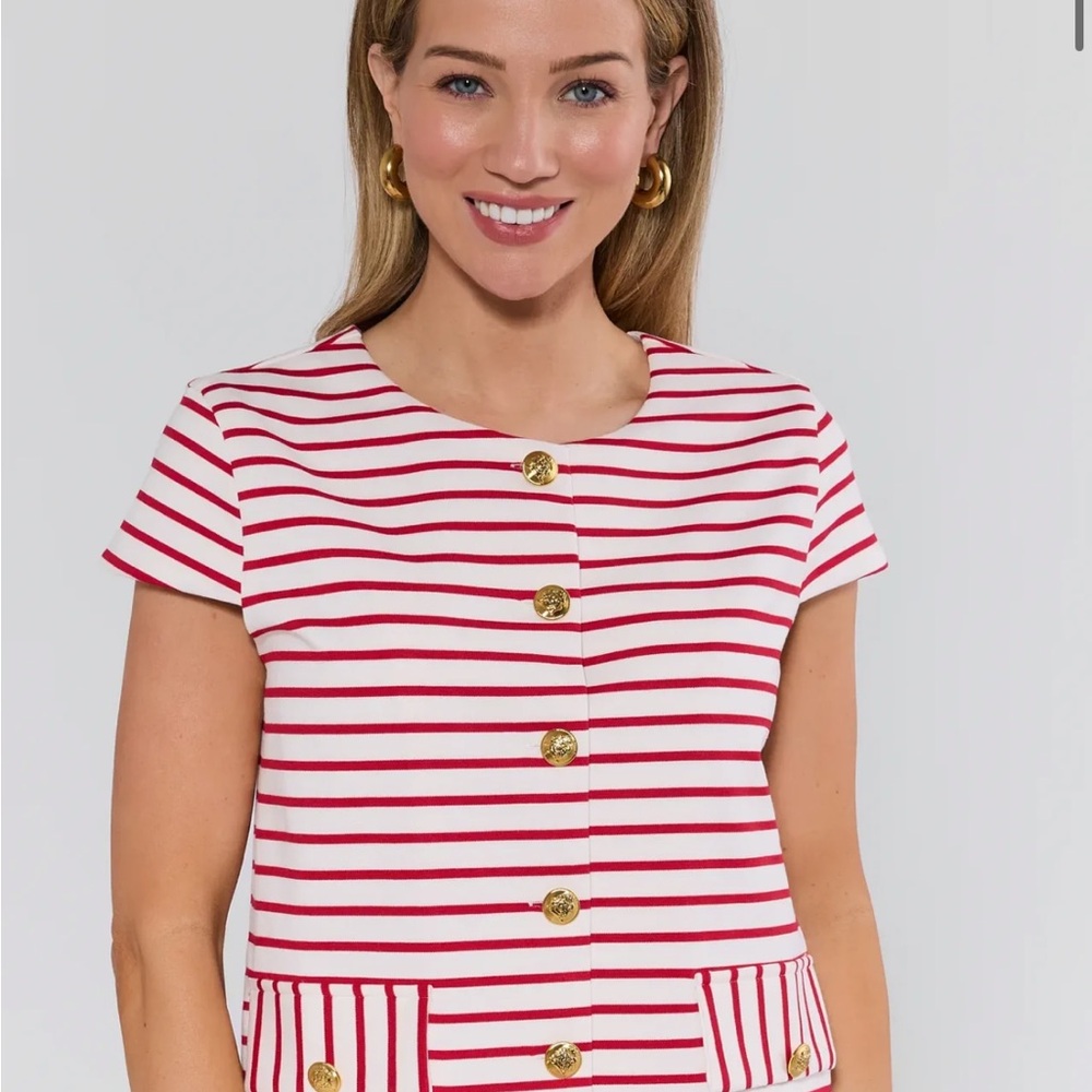 NWT AVARA Pippa Striped Red & White Button-Front Women's Top and Shorts SET!